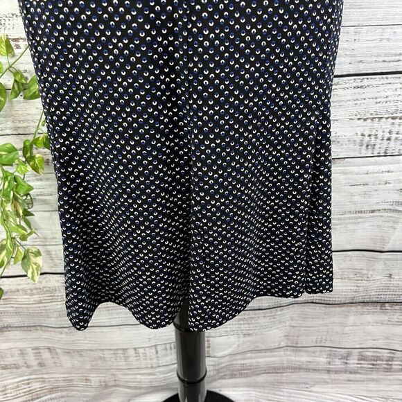 Talbots Skirt size 16 Pet Black Blue Polka Dots Slinky Above Knee Flared Stretch - Picture 8 of 13